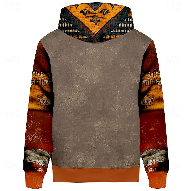 Men's Wolf Hoodies Sweatshirt Fashion Ethnic Long Sleeve Crew Neck Party Holiday Streetwear Brown Drawstring Fall Winter Designer2