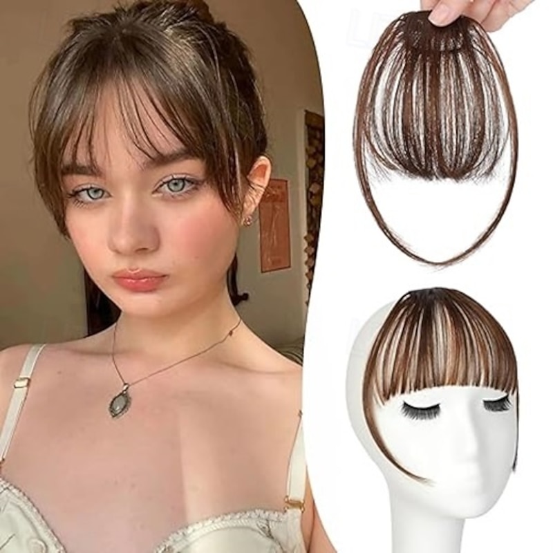 Clip in Bangs-Fake Bangs Hair Clip Wispy Bangs Hair Clip on Bangs For Women Clip Faux Bangs Hair Extensions Fringe With Temples Hairpieces Curved Bangs For Daily Wear3