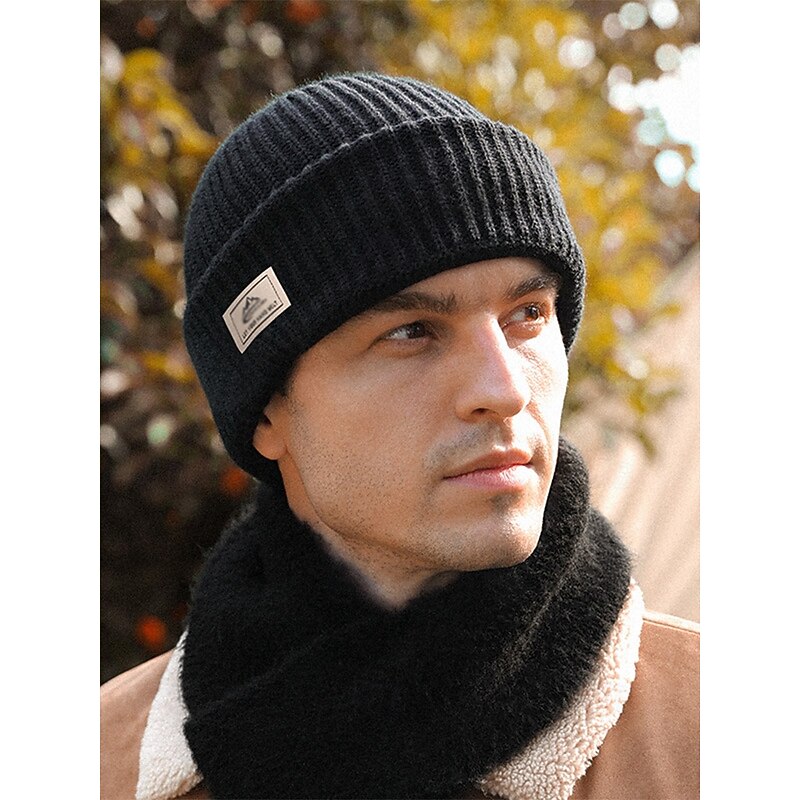 Men's Black Knitted Beanie with Removable Balaclava - Warm and Versatile Winter Hat for Outdoor Activities and Sports2