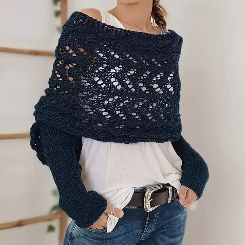 Scarf with Sleeves For Women 2024 New Women Knitted Cut Out Shawl Poncho Wrap  Knitted Cable Wrap Shrugs for Women