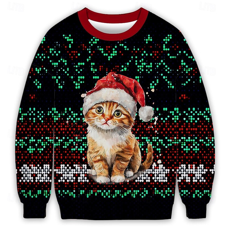 Snowman Santa Claus Cat Pullover Funny Christmas Sweatshirt 3D Christmas Funny For Couple's Men's Women's Adults' Christmas Carnival 3D Print Party Festival2