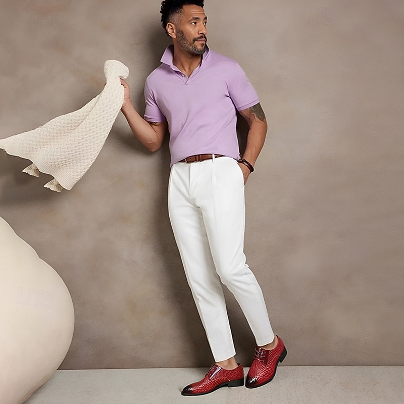 Men's Red Woven Faux Leather Dress Shoes – Stylish Lace-Up Oxfords with Patent Leather Accents for Christmas,Formal & Casual Occasions2