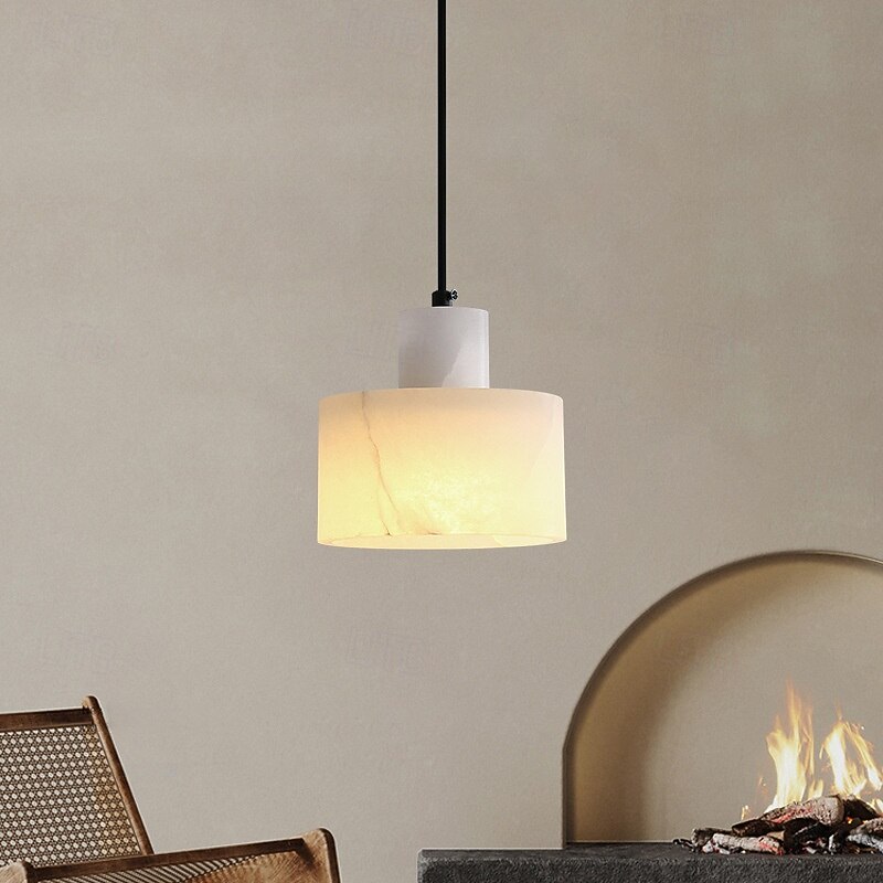 Wabi-Sabi Creative Alabaster Marble Hanging Lamp Adjustable Height Pendant Light with E27 Base Suspension Lamp 110-240V 14cm3