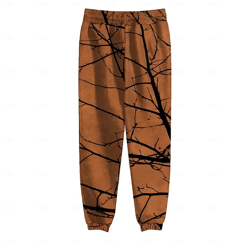 Men's Tree Fleece Sweatpants Drawstring Elastic Waist Vintage Casual Outdoor Home Dailywear Pocket Thermal Winter 3D Print Brown2