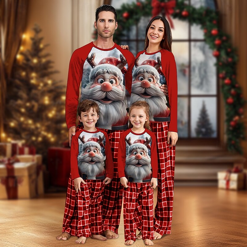 Santa Claus Family Christmas Pajamas Nightwear Men's Women's Boys' Girls' Family Matching Outfits Sweet Plaid Pattern Adults Kid's Christmas New Year Christmas Eve Christmas Vacation Home Wear Top