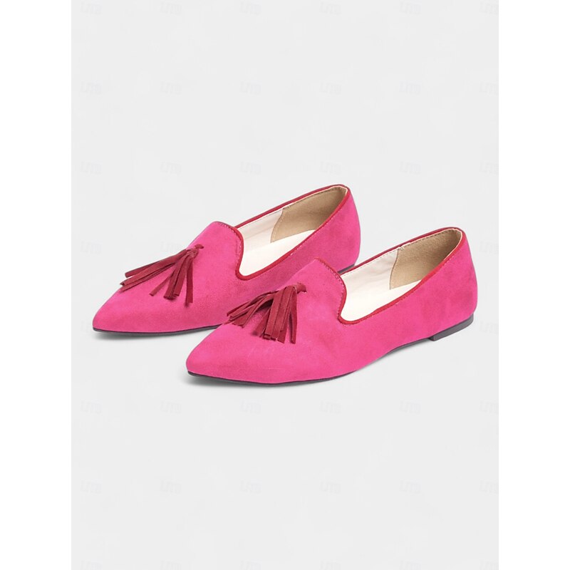 Women's Pointed-Toe Pink Tassel Loafers – Chic Slip-On Flats for Casual and Office Outfits2
