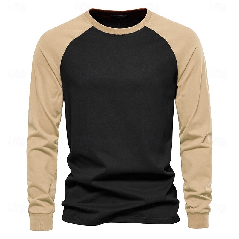 Men's 100% Cotton T shirt Crew Neck School Training Long Sleeve Color Block Clothing Apparel Warm Vacation Neutral Fashion4