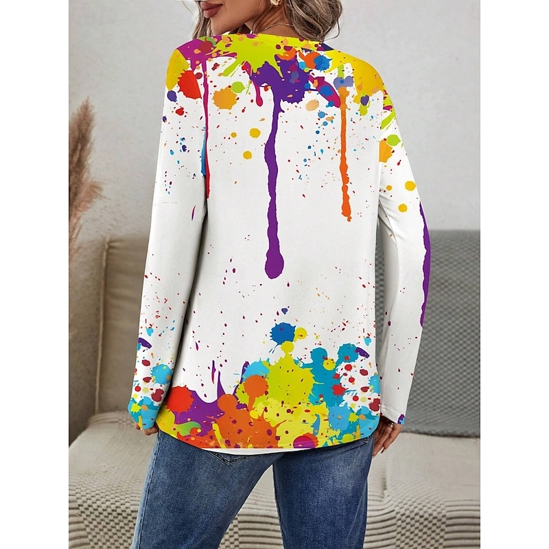 Women's T shirt Crew Neck Long Sleeve Tunic Graffiti Modern Casual  Regular Tops Daily Weekend Print White Fall Winter2