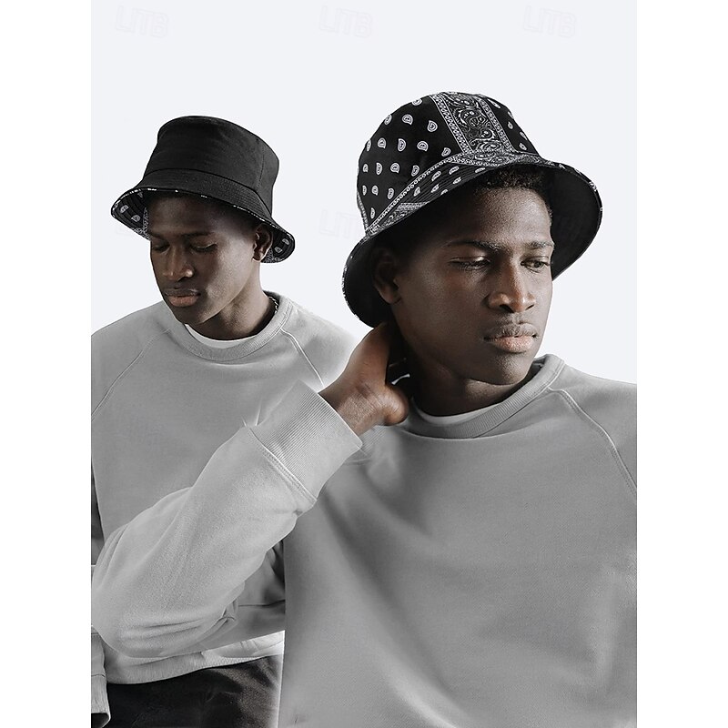 Men's Women's Colorful Patchwork Bandana Bucket Hat – Retro Paisley Print Reversible Summer Hat for Outdoor Fashion3