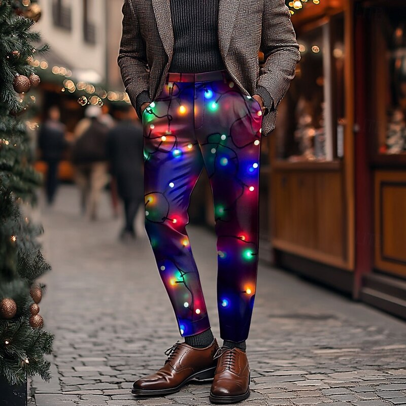 Men's Lanterns Dress Pants Mid Waist Fashion Casual Outdoor Party Dailywear Zipper Pocket Summer Spring Fall 3D Print Rainbow