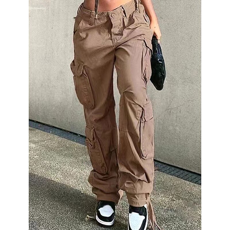 Women's Cargo Pants Full Length Solid Color Dark-Gray Green Khaki Spring &  Fall