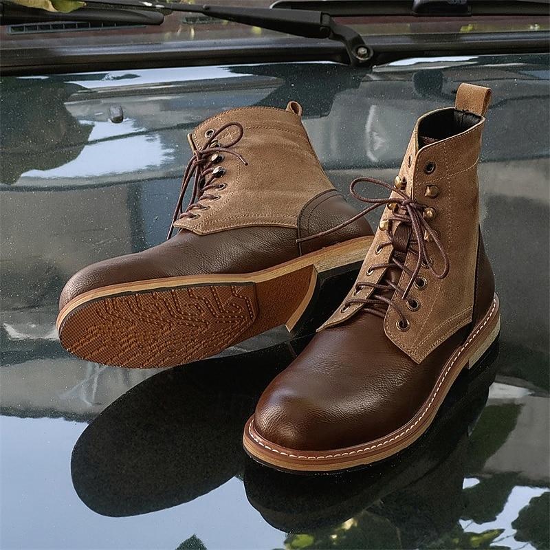 Men's Two-Tone Lace-Up Ankle Boots | Faux Leather and Suede Design for Casual and Outdoor Wear4
