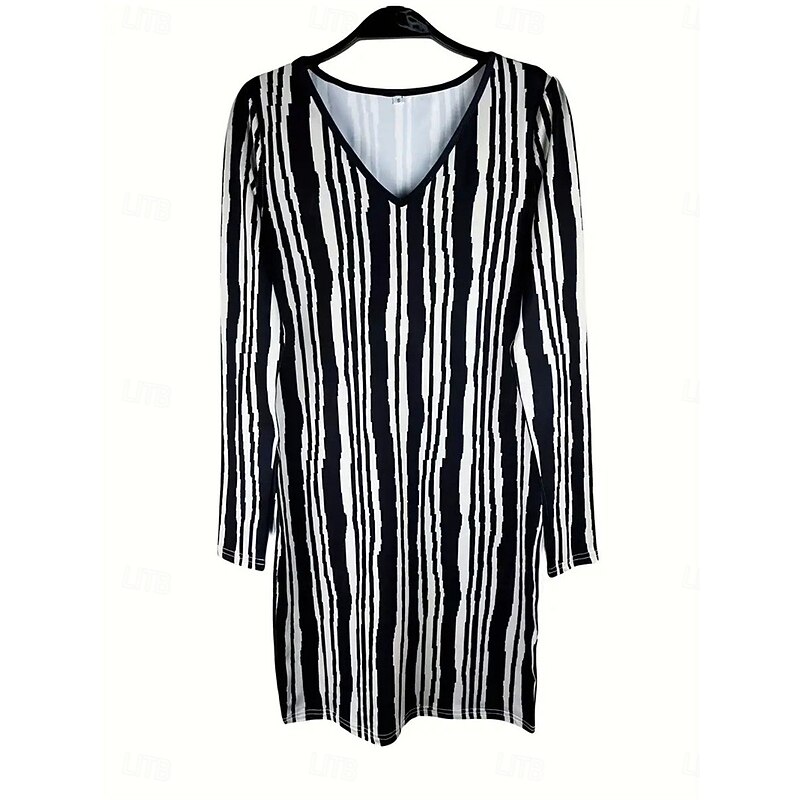 Women's Geometric V Neck Mini Dress 3/4 Length Sleeve Spring Fall4