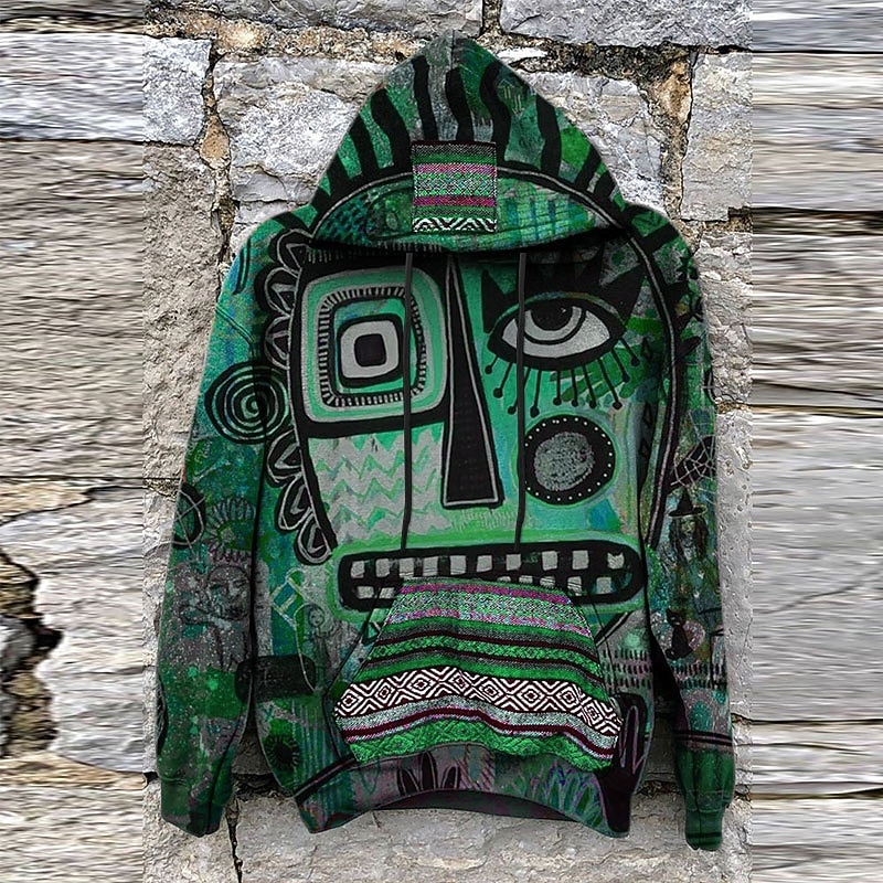 Men's Cartoon Bohemian Style Hoodie Hoodies Sweatshirt Sportswear Retro Long Sleeve Hooded Casual Daily Sports Purple Green Print Fall & Winter Designer4