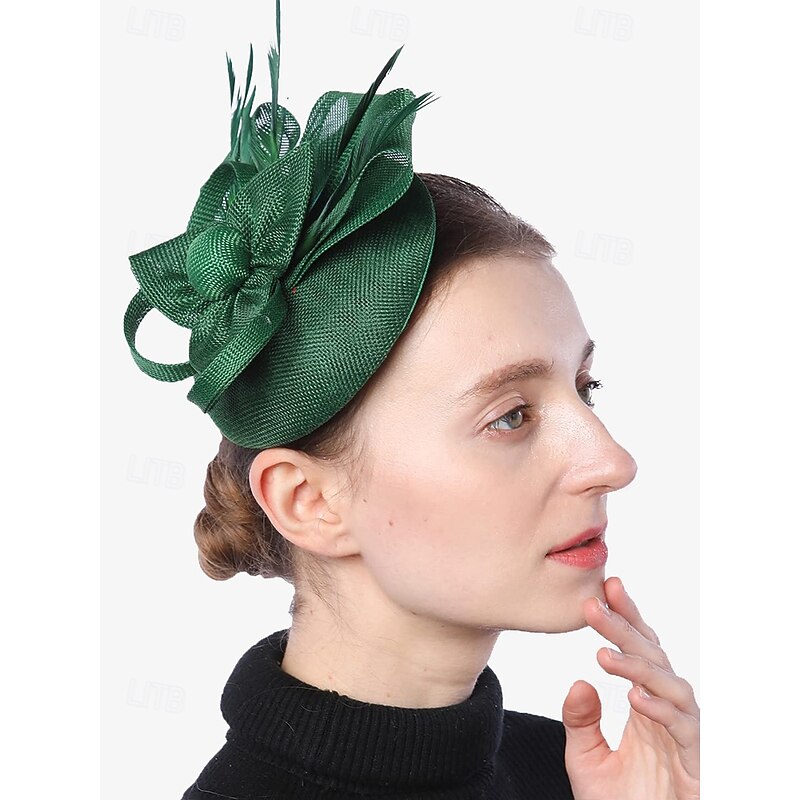 Women's Green Fascinator Hat with Bow and Feather Accents – Elegant Headpiece for Weddings, Tea Parties, and Special Occasions2