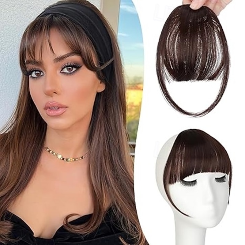 Clip in Bangs-Fake Bangs Hair Clip Wispy Bangs Hair Clip on Bangs For Women Clip Faux Bangs Hair Extensions Fringe With Temples Hairpieces Curved Bangs For Daily Wear2