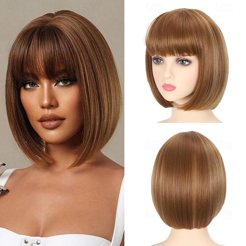 Short Bob Wigs With Bangs Straight Synthetic Cosplay Party Wig For Women Daily Use Colorful Hair Wigs2