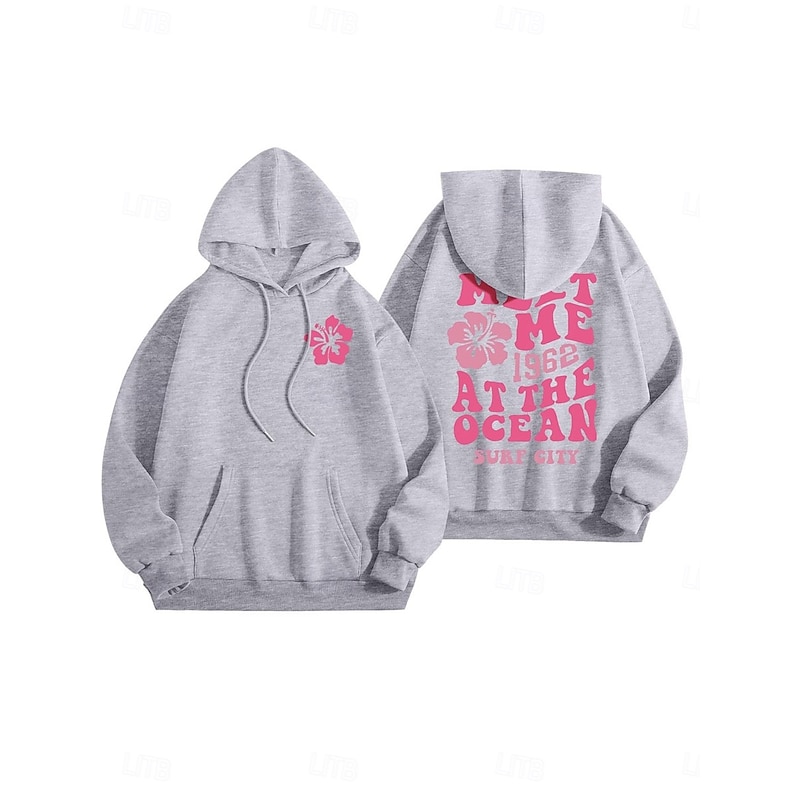 Women's Hoodie Sweatshirt Casual Letter Street Dailywear Hoodie Pocket Print Long Sleeve Pink Blue Gray Fall Winter4