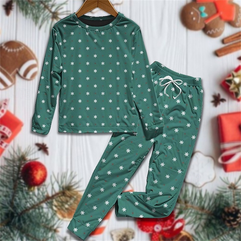 Boys 3D Graphic Snowflake Christmas Pajamas Pajama Sets Tee & Pants Pajama Sets Long Sleeve 3D Print Fall Winter Active Basic Kids 4 years+ Crew Neck Home Daily Regular Fit