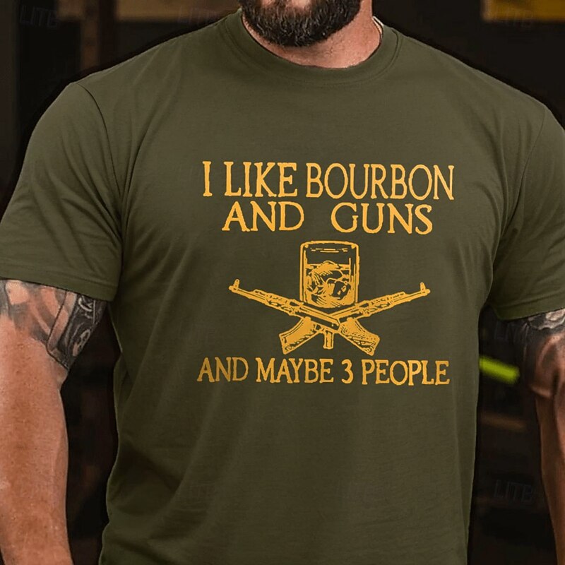 Men's Letter Printed Gun T Shirt 100% Cotton Short Sleeve Graphic Shirt Heather Gray Army Green Dark Blue Comfortable Tee Vacation Street Fashion Designer Clothing