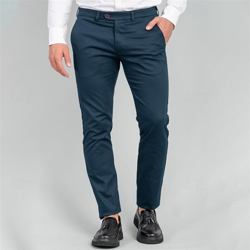 Men's Dress Pants Tapered pants Trousers Chinos Pocket Plain Comfort Soft Full Length Outdoor Business Daily Fashion Classic Style Navy Blue Green Micro-elastic3