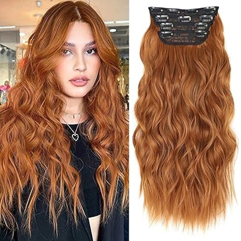 Clip in Hair Extensions for Women Long Wavy Hair Extensions Clip Ins 4PCS Synthetic Soft and Natural Thick Hair Pieces for Women - Main Image