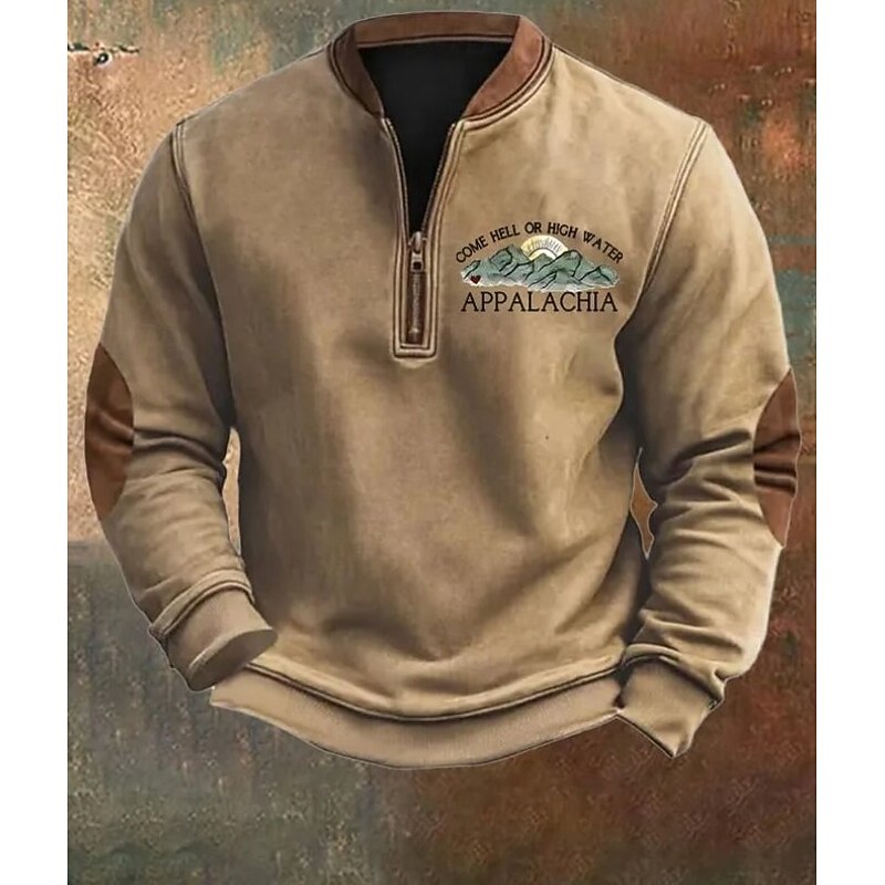 Men's Sweatshirt Black White Brown Green Gray Half Zip Graphic Print Patchwork Daily Holiday Going out Polyester Streetwear Casual Fall Winter Clothing Apparel Hoodies Sweatshirts  Long Sleeve2