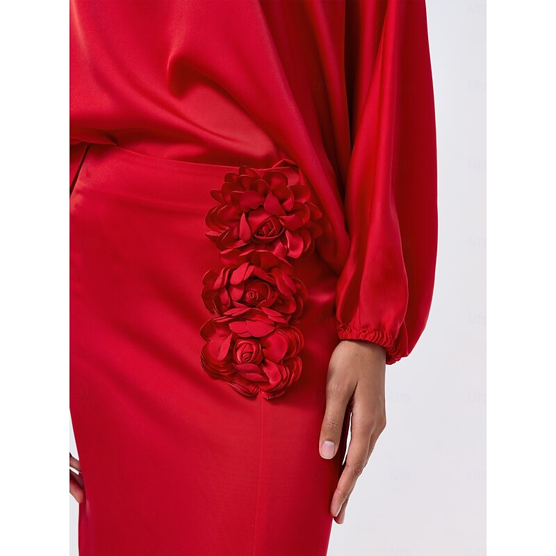 Satin Wedding Guest Floral Slash Neck Juliet Sleeve Wide Leg Two Piece Set3