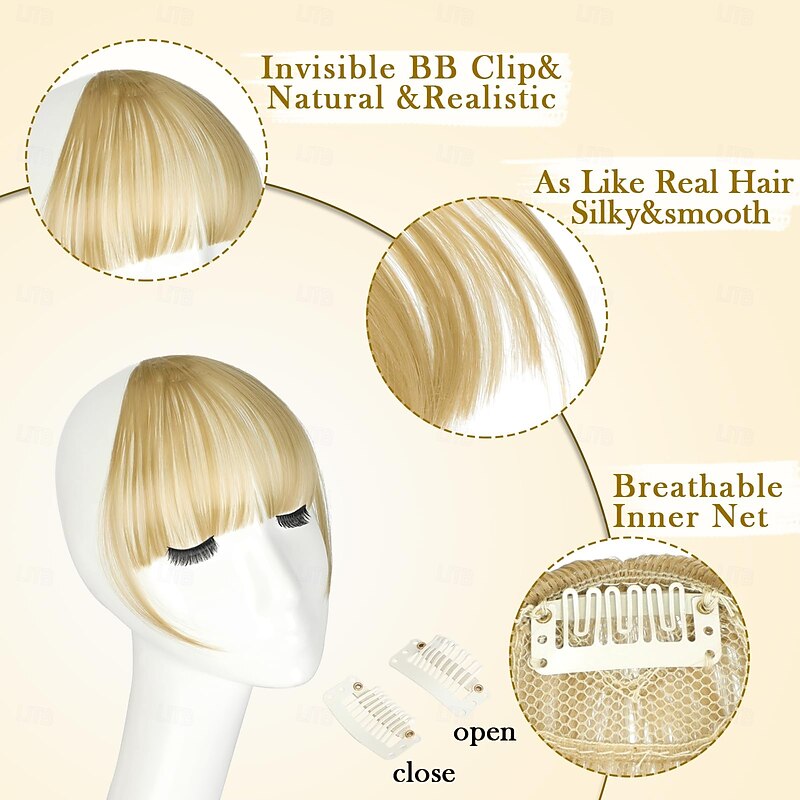 Bangs Hair Clip in Bangs, Easy to Use Fake Bangs Clip on Bangs, Wispy Blonde Bangs Clip in Hair Extensions, Faux Bangs Fringe with Temples Hairpieces for Daily Wear3