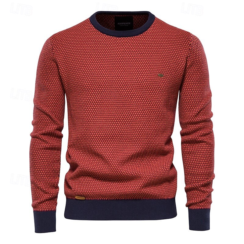 Men's Sweater Pullover Sweater Jumper Knitwear Ribbed Knit Regular Tops Color Block Crew Neck Knitwear Neutral Outdoor Clothing Apparel Spring &  Fall Black Red S M L2