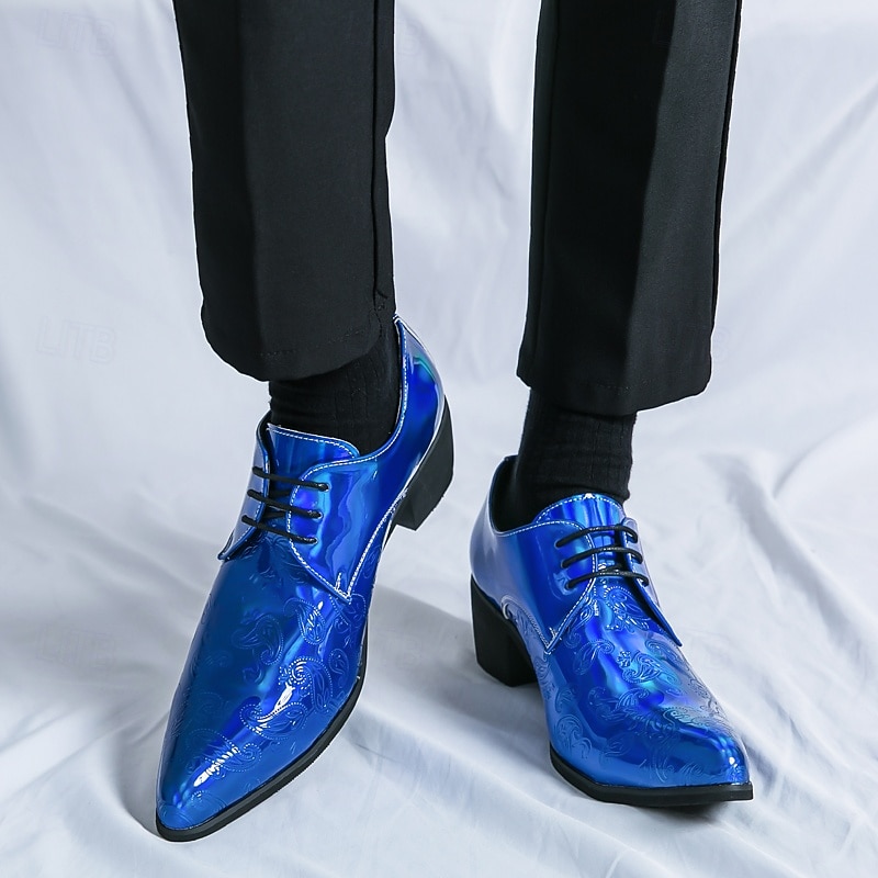 Men's Prom Shoes - Vibrant Blue Floral Patterned Faux Leather Oxfords for Formal and Party Wear4