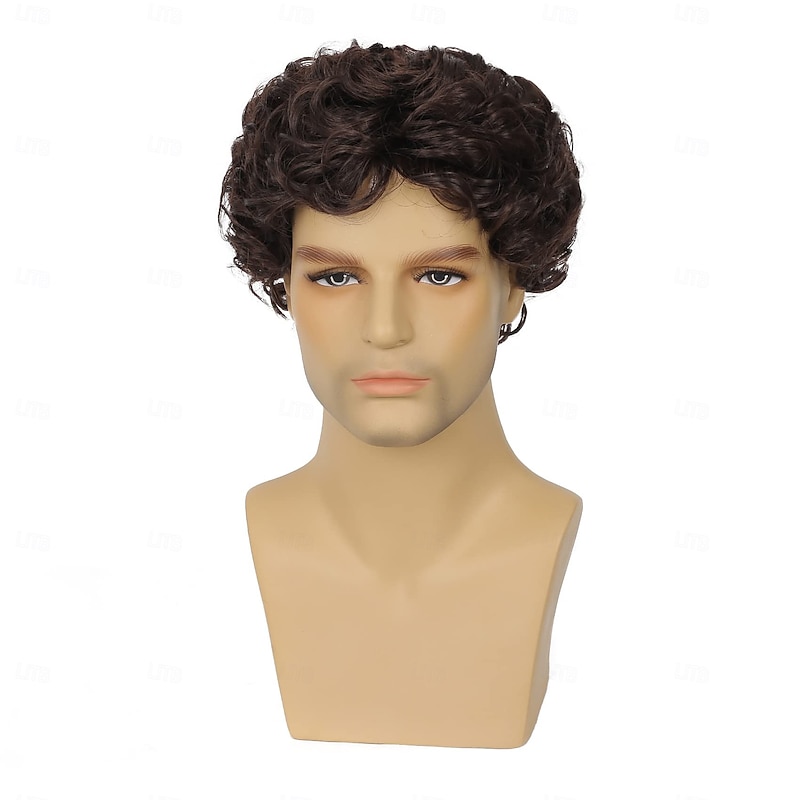 Mens Wig Short Curly Wig Synthetic Costume Replacement Wig for Males2