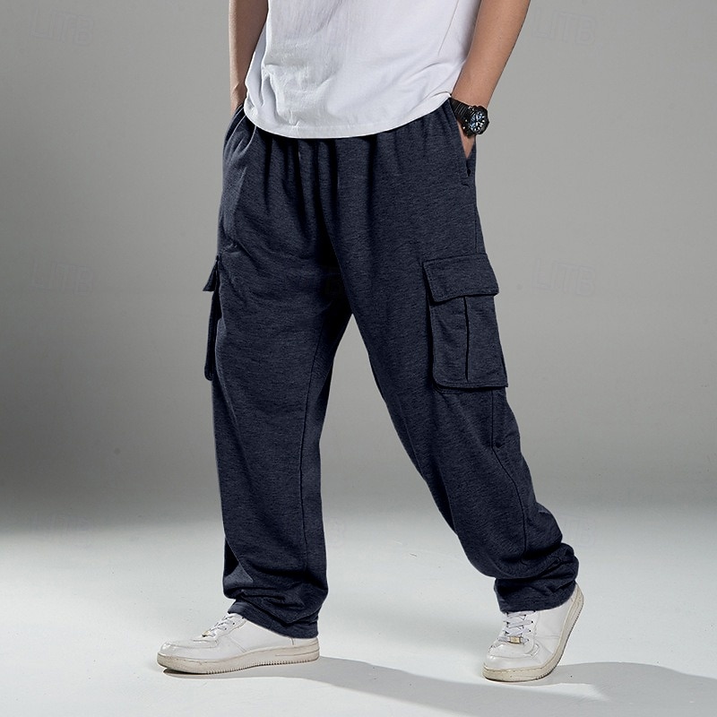Men's Fleece Pants Sweatpants Joggers Trousers Cargo Sweatpants Drawstring Elastic Waist Multi Pocket Plain Outdoor Sports Full Length Outdoor Casual Daily Hip Hop Athletic Loose Fit Black White4