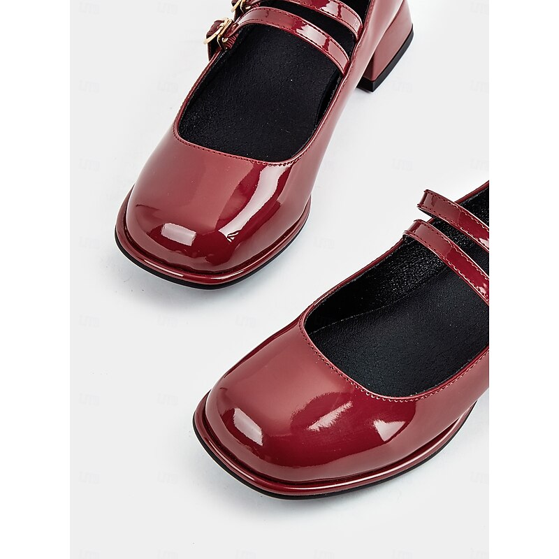 Women's Vintage Double Strap Mary Jane Shoes, Patent Leather Block Heels with Buckle Detail, Perfect for Retro Style and Casual Occasions 8