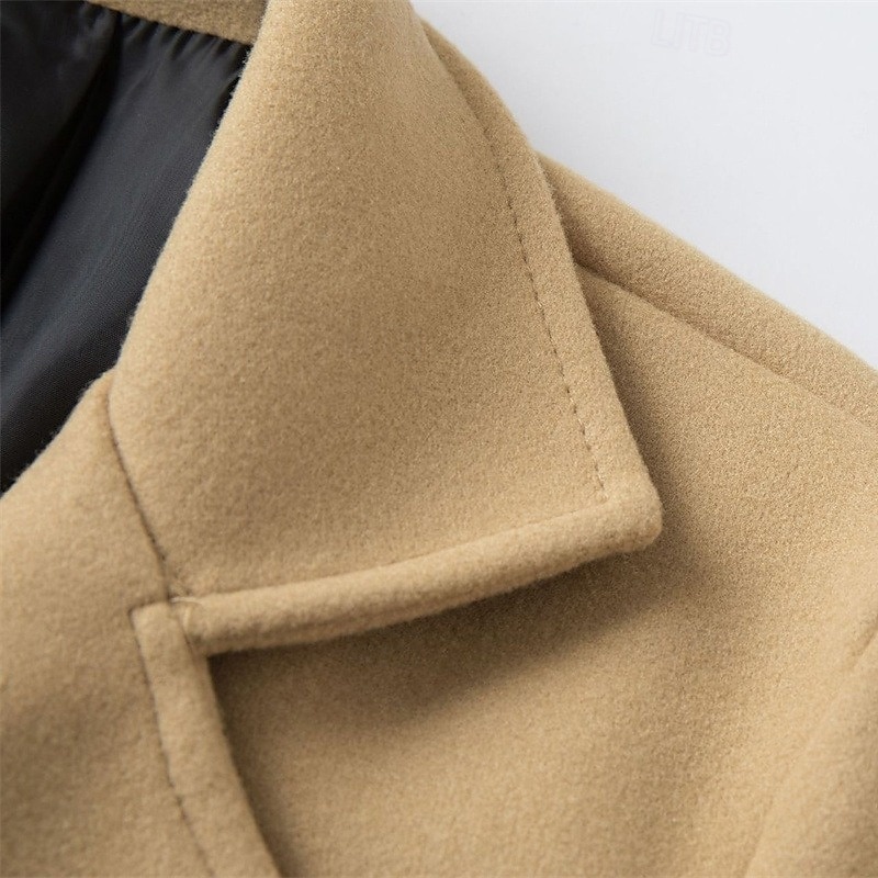 Men's Overcoat Trench Coat Long Trench Coat Daily Vacation Fall & Winter Polyester Windproof Soft Outerwear Clothing Apparel Fashion Classic Plain Pocket Lapel Double Breasted4