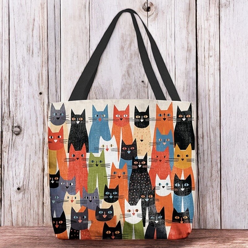 Women's Colorful Cat Pattern Tote Bag - Perfect for Cat Lovers and Everyday Use2