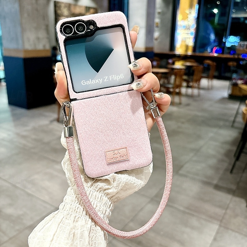 Phone Case For Samsung Galaxy Z Flip 7 Z Flip 6 Z Flip 5 Z Flip 4 Z Flip 3 Back Cover with Wrist Strap Shockproof Retro TPU Plush2