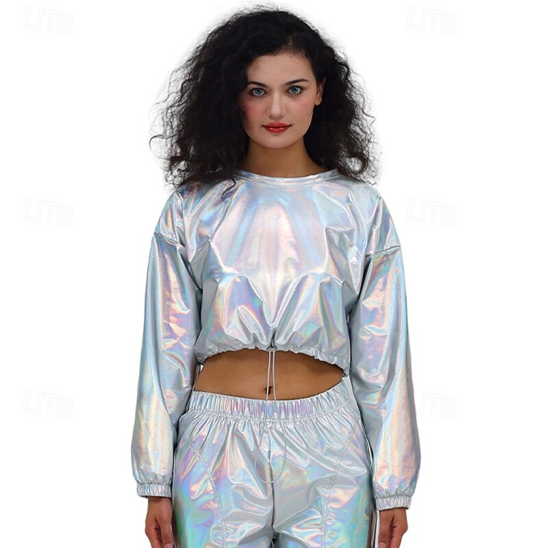 1980s Hip Hop Shiny Metallic Crop Top Sweatshirt Disco Fancy Dress Women's Carnival Costume Carnival Mardi Gras Performance Party Pride Parade Adults' Top2