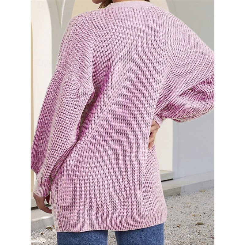 Women's Sweater Cardigan Casual Soft Pure Color Ribbed Open Front Pocket Knitted Long Sleeve Regular Tops Knit Outdoor Daily Weekend Pink Red Fall Winter4
