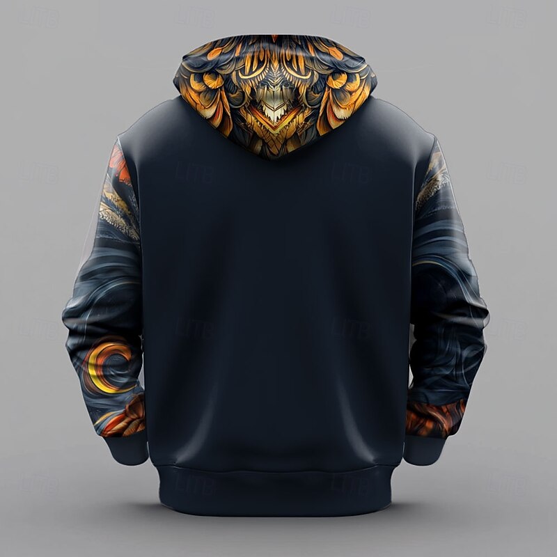 Men's Owl Hoodies Sweatshirt Fashion Cool Long Sleeve Crew Neck Party Holiday Streetwear Black Drawstring Fall Winter Designer2