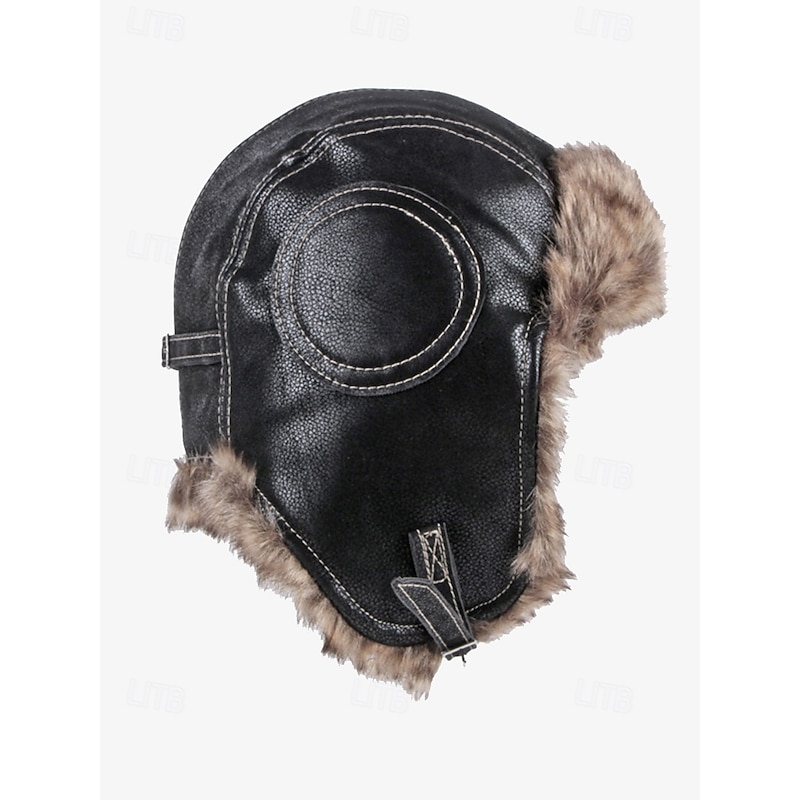 Men's Faux Leather Aviator Winter Hat with Faux Fur Lining and Ear Flaps - Stylish Warm Trapper Hat for Cold Weather4