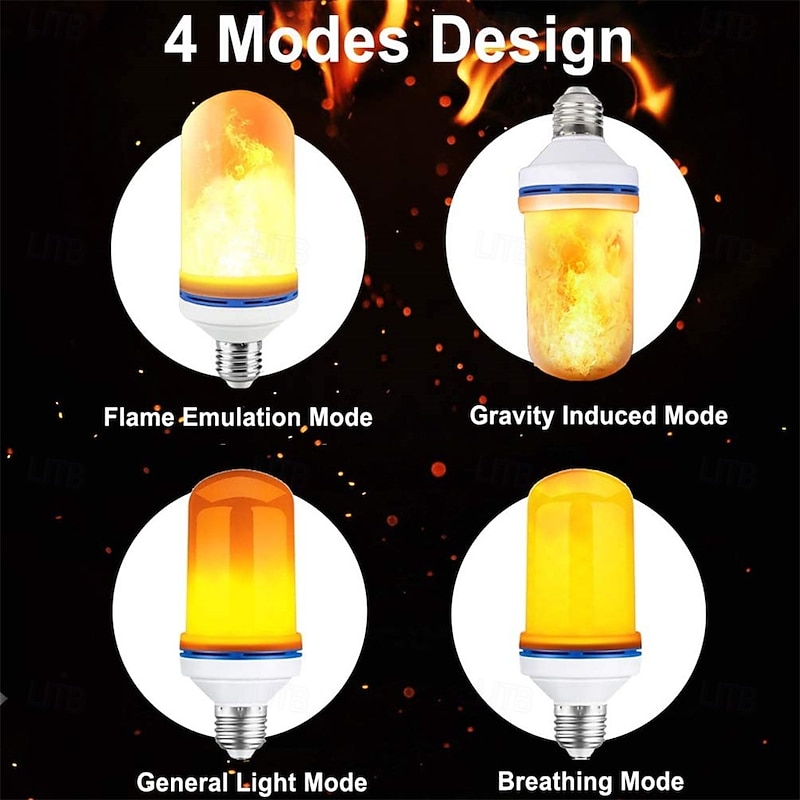 4 Modes LED Flame Light Bulbs Simulation Fire Lights Bulb KTV Festival Garden Decor light E27 Party LED Flame Effect Light 1/4pcs for Halloween2