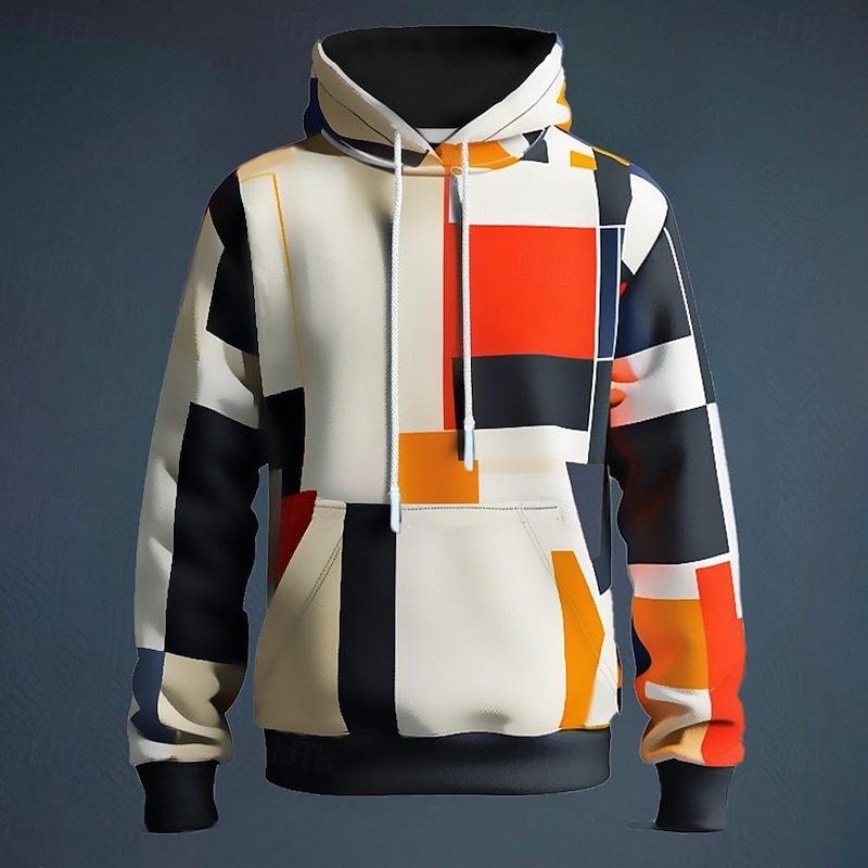 Men's Plaid Hoodies Sweatshirt Fashion Cool Long Sleeve Crew Neck Party Holiday Streetwear White Drawstring Fall Winter Designer