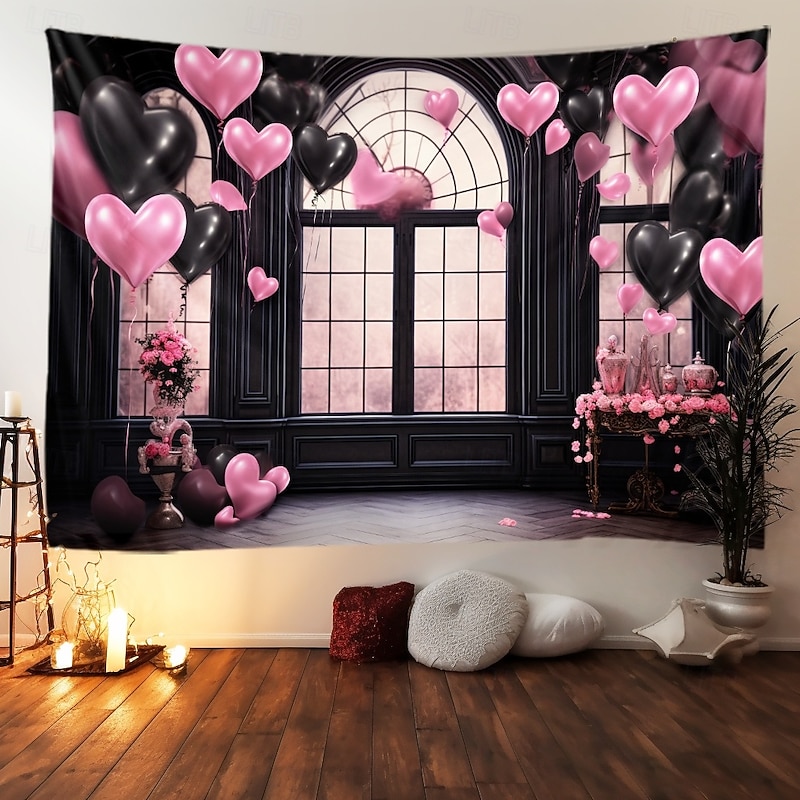 Wedding Decorations Backdrop Photograph Wall Hanging Large Tapestry Art Mural Decor Blanket Curtain Home Bedroom Living Room Decoration Heart Balloons2