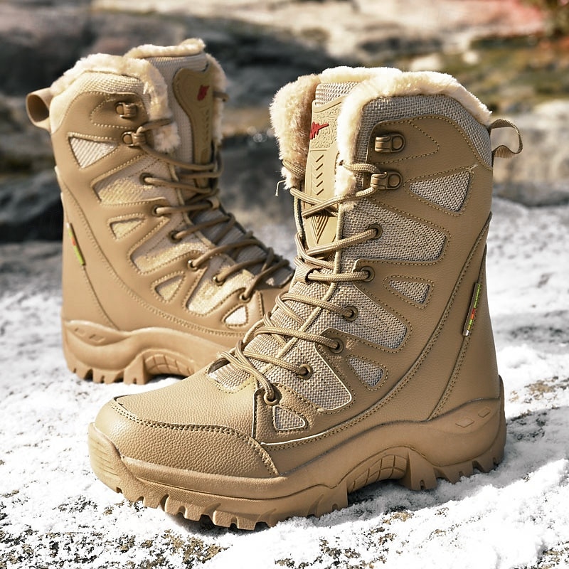 Men's Winter Tactical Boots – Warm Faux Fur Lined, Waterproof High Top Snow Boots with Anti-Slip Sole, Ideal for Outdoor Hiking and Cold Weather2