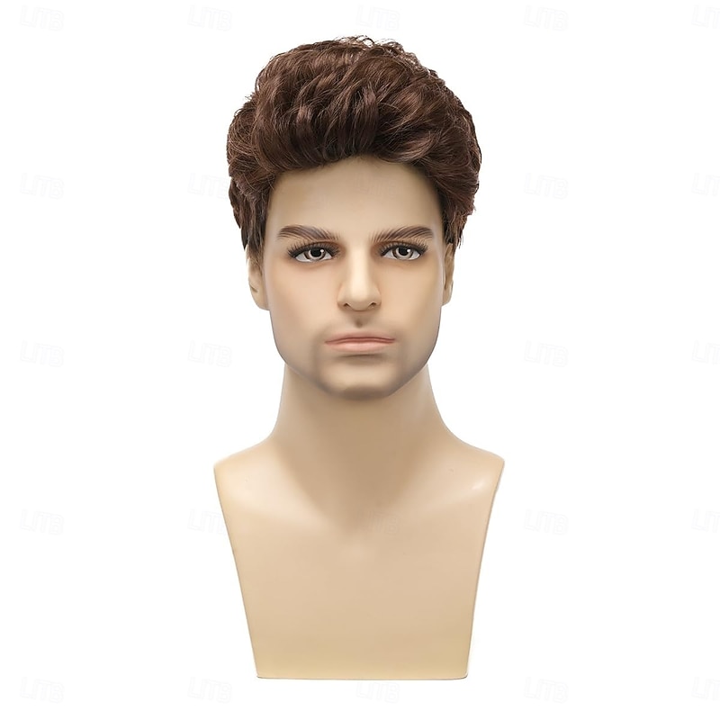 Mens Short Wig Handsome Male Wig Short Hair Guy Layered Daily or Halloween Cosplay Party Costume Wig3