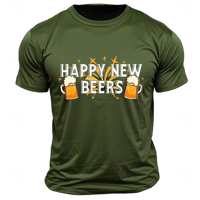 New Year Men's Oktoberfest Beer Funny Slang T Shirt Short Sleeve T shirt 3D Print Crew Neck Shirt Fashion Athleisure Street Sports Outdoor Daily Black Blue Green Summer Spring Clothing Apparel S M L