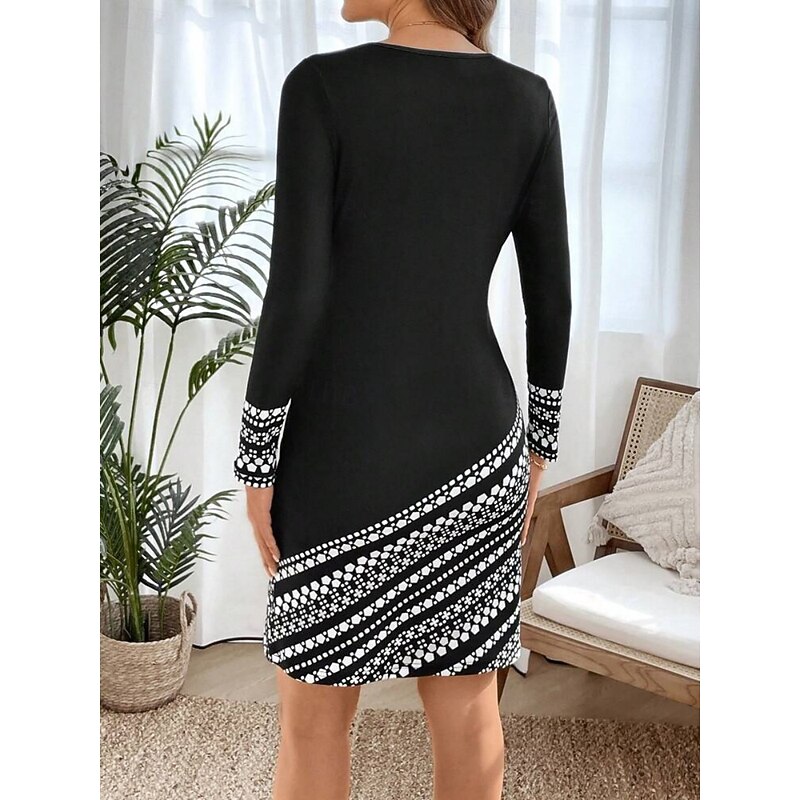 Women's Mini Dress Sweatshirt Dress Casual Dress Winter Dress Corset Dress Casual Party Street Casual Regular Fit Geometric Crew Neck Black Fall Winter2