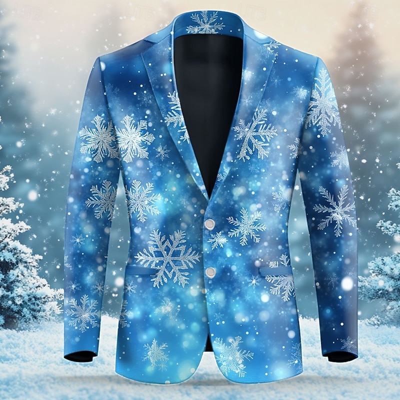 Men's Snowflake Long Sleeve Turndown Business Party Evening Wear Dailywear Buttons 3D Print Multi Pocket4