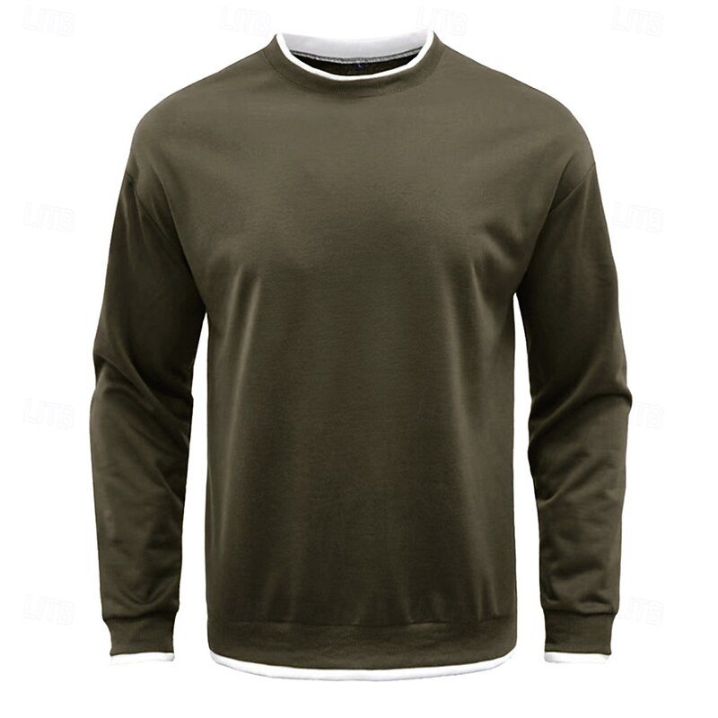 Men's T Shirt Oversized Shirt Tee Top Long Sleeve Shirt Long Sleeve Crew Neck Spring &  Fall Solid Color Daily Casual Street Style Fake two piece Rib Hem Outdoor Street Causal Black Gray Wine Top Tee2